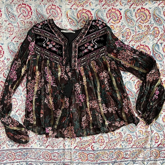 Zara boho glam velvet embroidered blouse - Picture 6 of 13